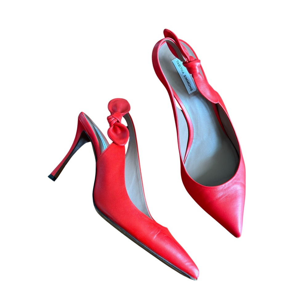 Tabitha Simmons Millie Red Leather Slingback Pump Pointed Toe Stiletto Heel